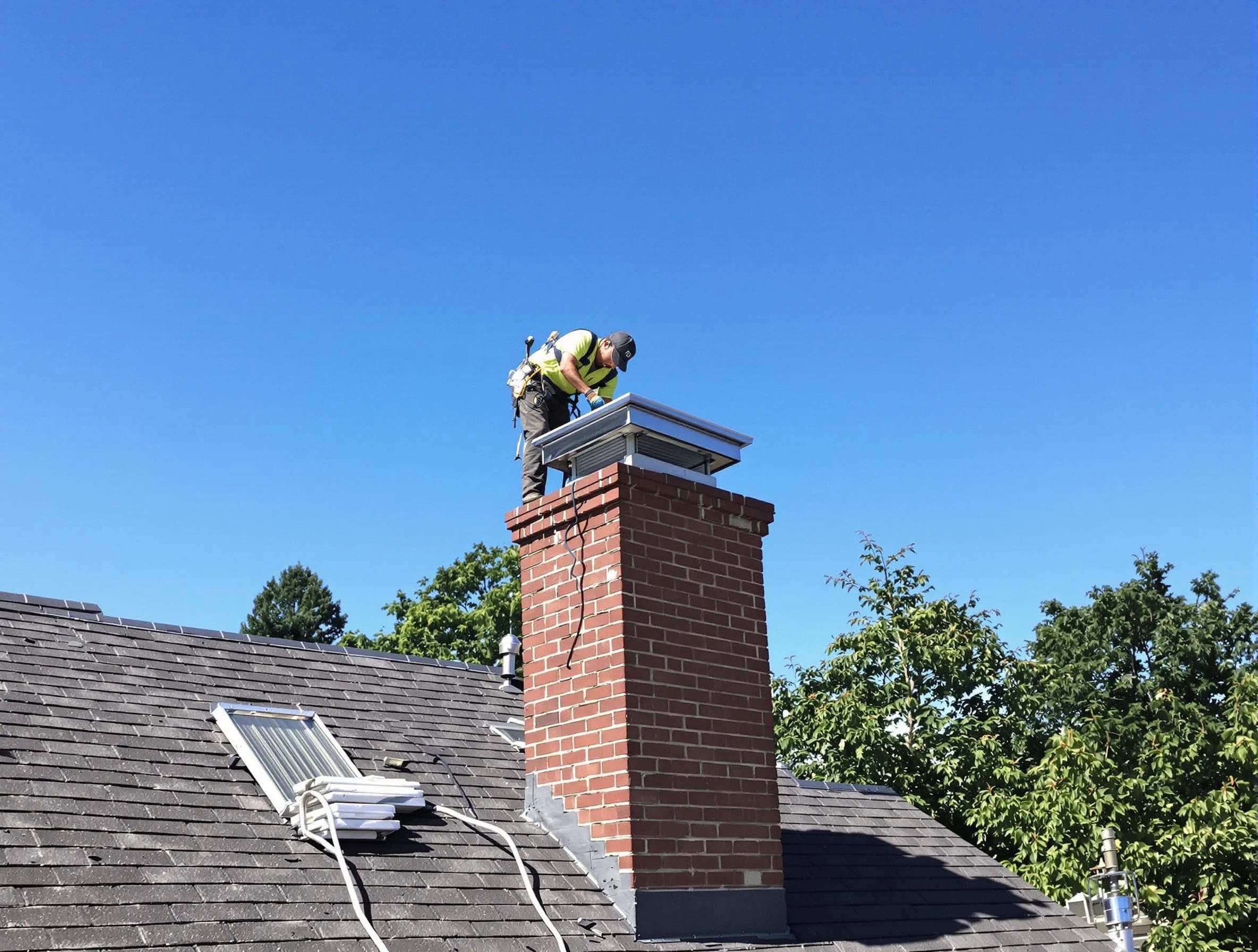 Cherry Creek Chimney Sweep technician measuring a chimney cap in Cherry Creek, CO