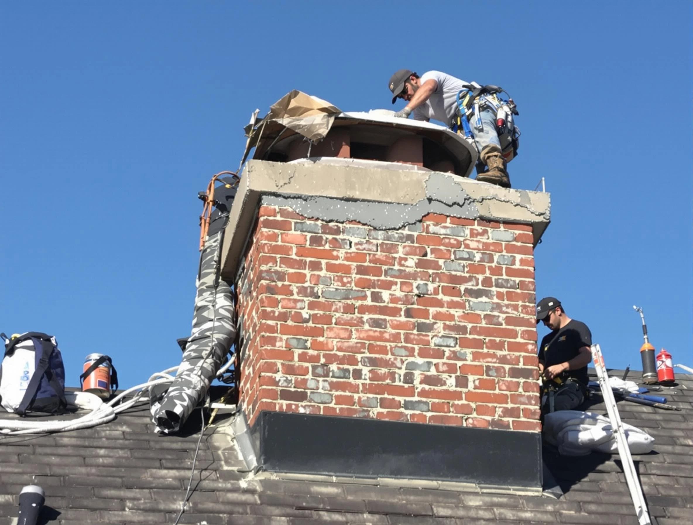 Cherry Creek Chimney Sweep installing a custom chimney crown in Cherry Creek, CO