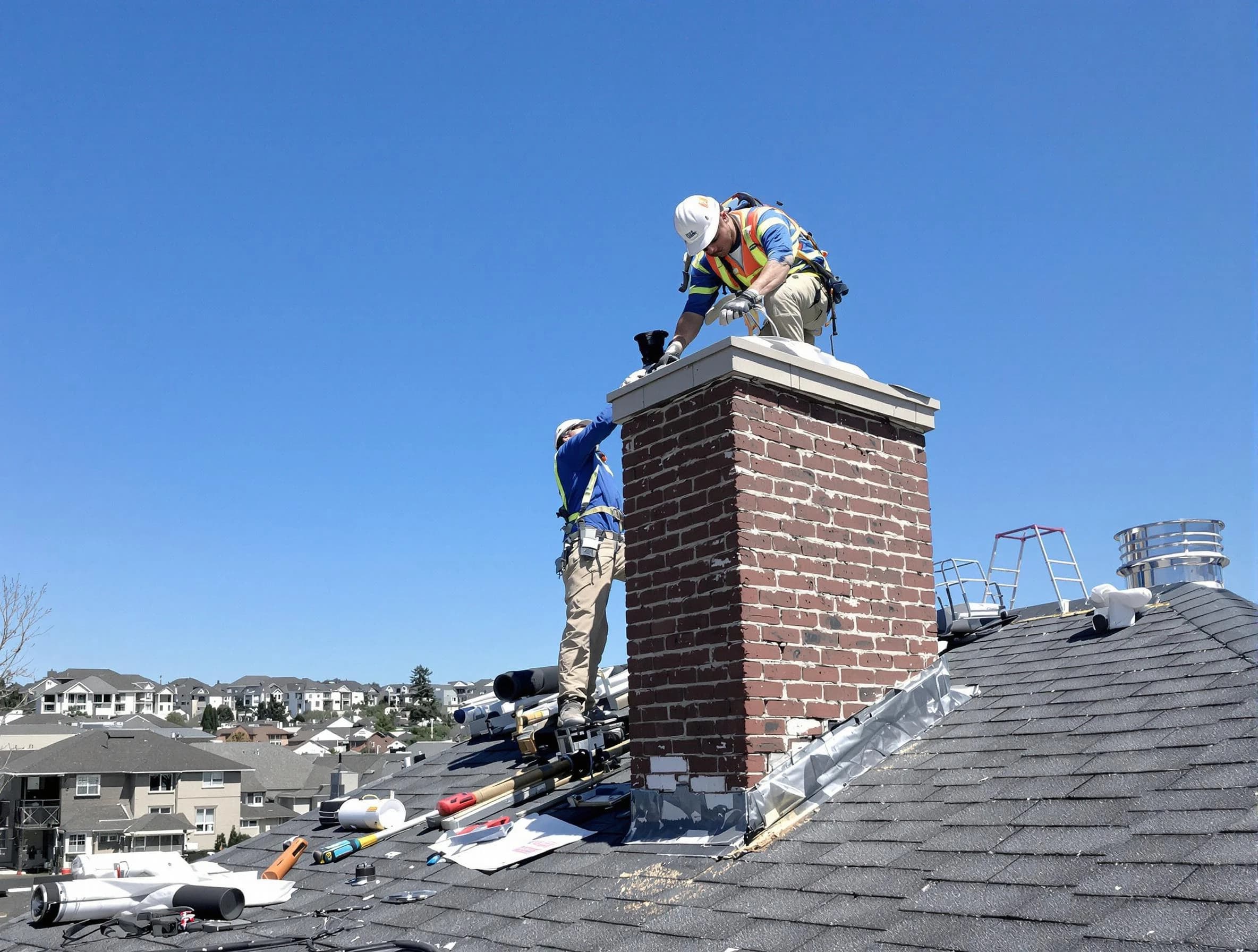 Cherry Creek Chimney Sweep repairing a chimney crown in Cherry Creek, CO