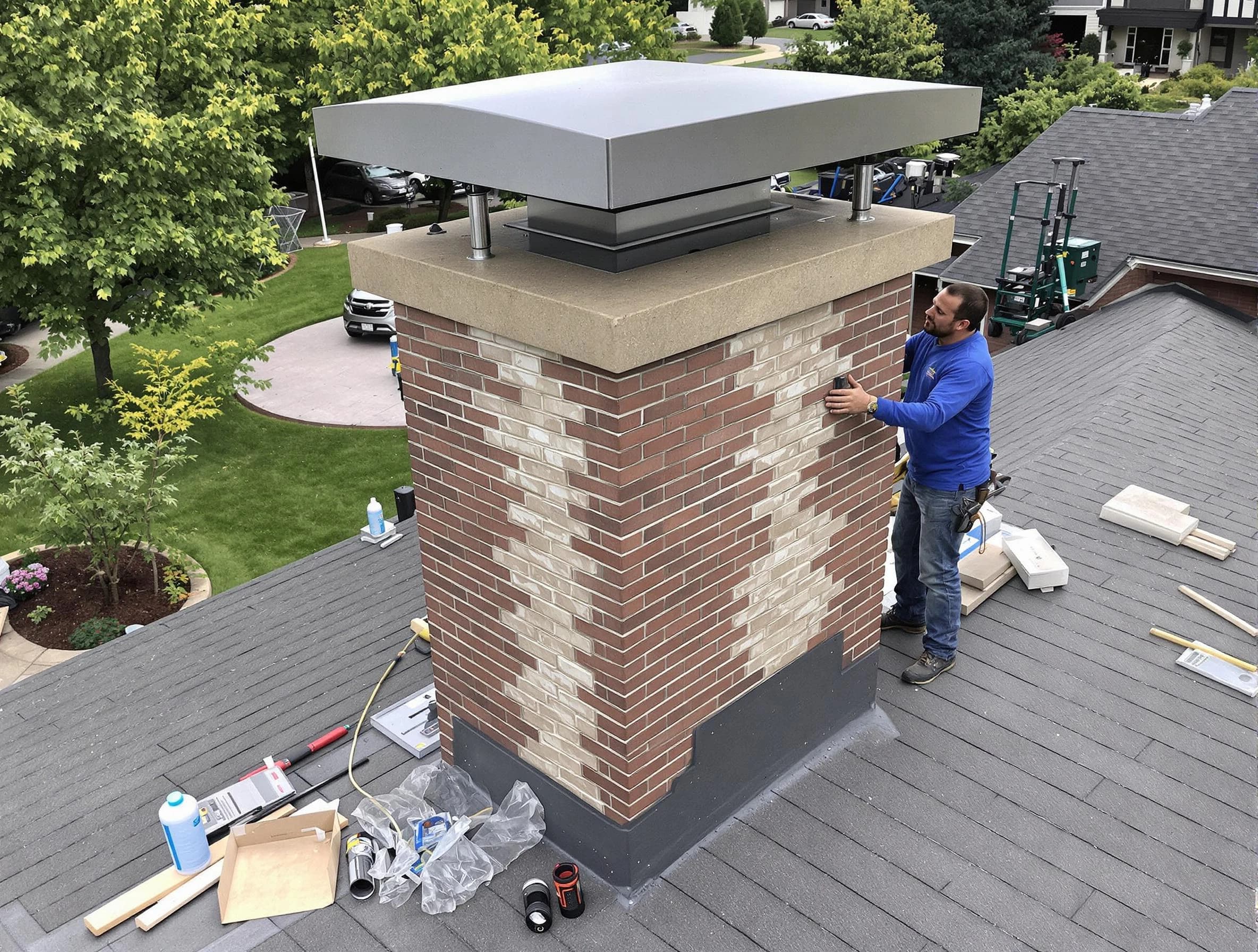 Cherry Creek Chimney Sweep team working on a custom chimney remodel in Cherry Creek, CO