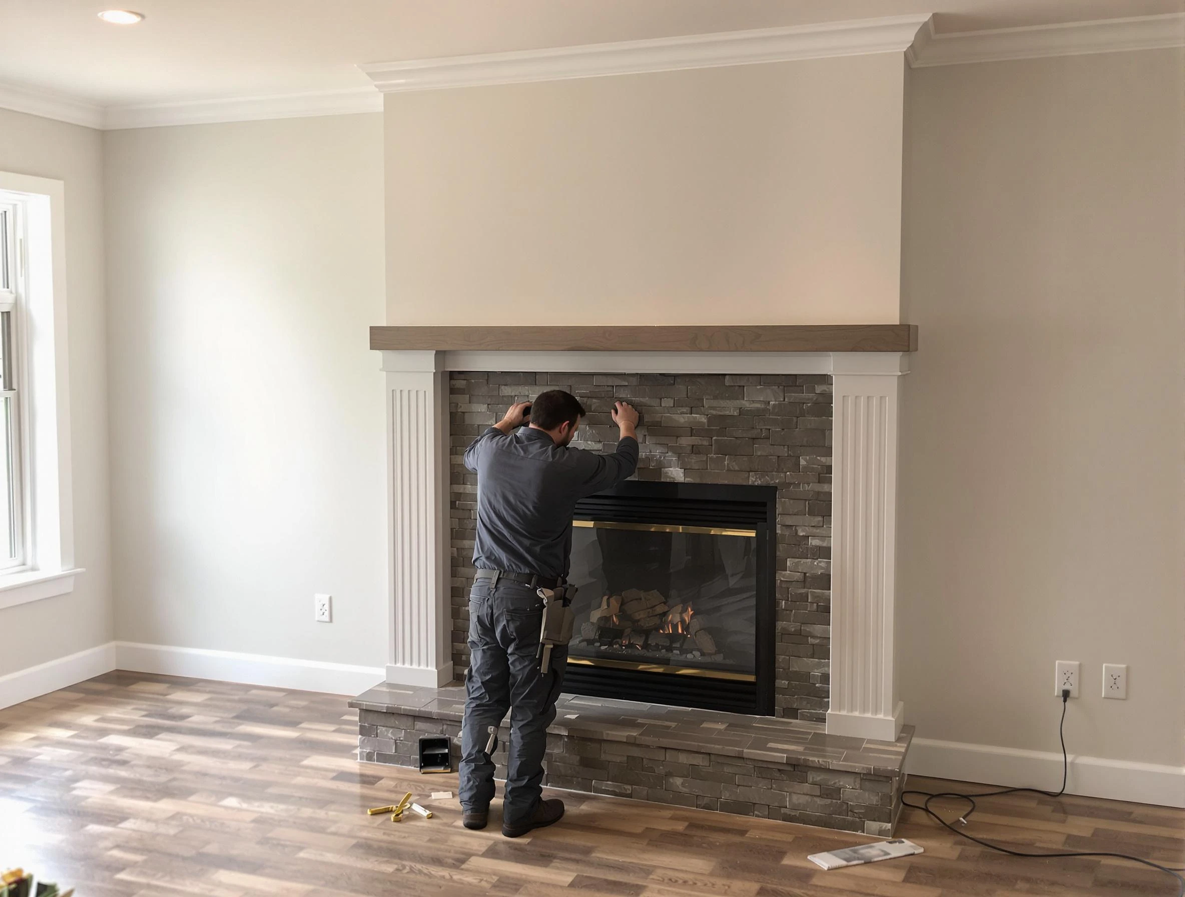 Cherry Creek Chimney Sweep finishing a custom fireplace install in Cherry Creek, CO